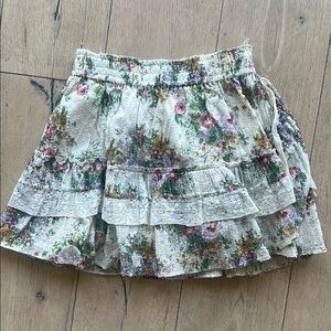 Loveshack Fancy Floral Ruffle Skirt - Cream multi